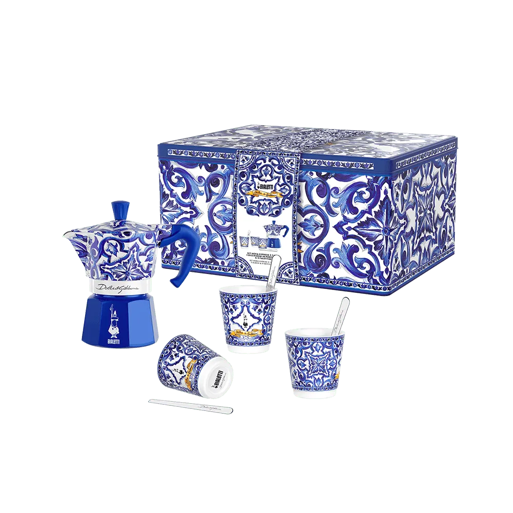 Set Moka Express 3 Tazas Blu Mediterraneo Bialetti Dolce&Gabbana