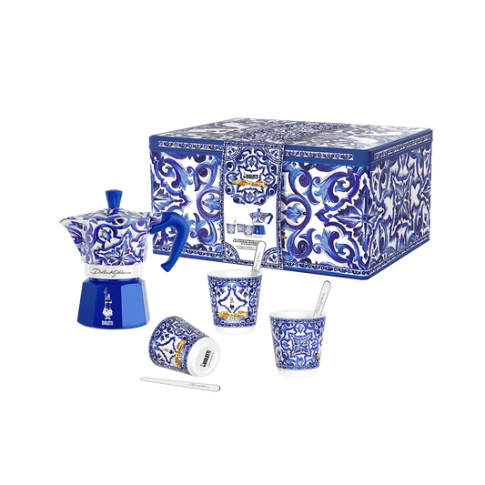 Set Moka Express 3 Tazas Blu Mediterraneo Bialetti Dolce&Gabbana