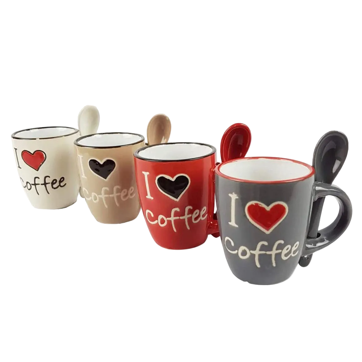 Taza de café de cerámica con cucharilla