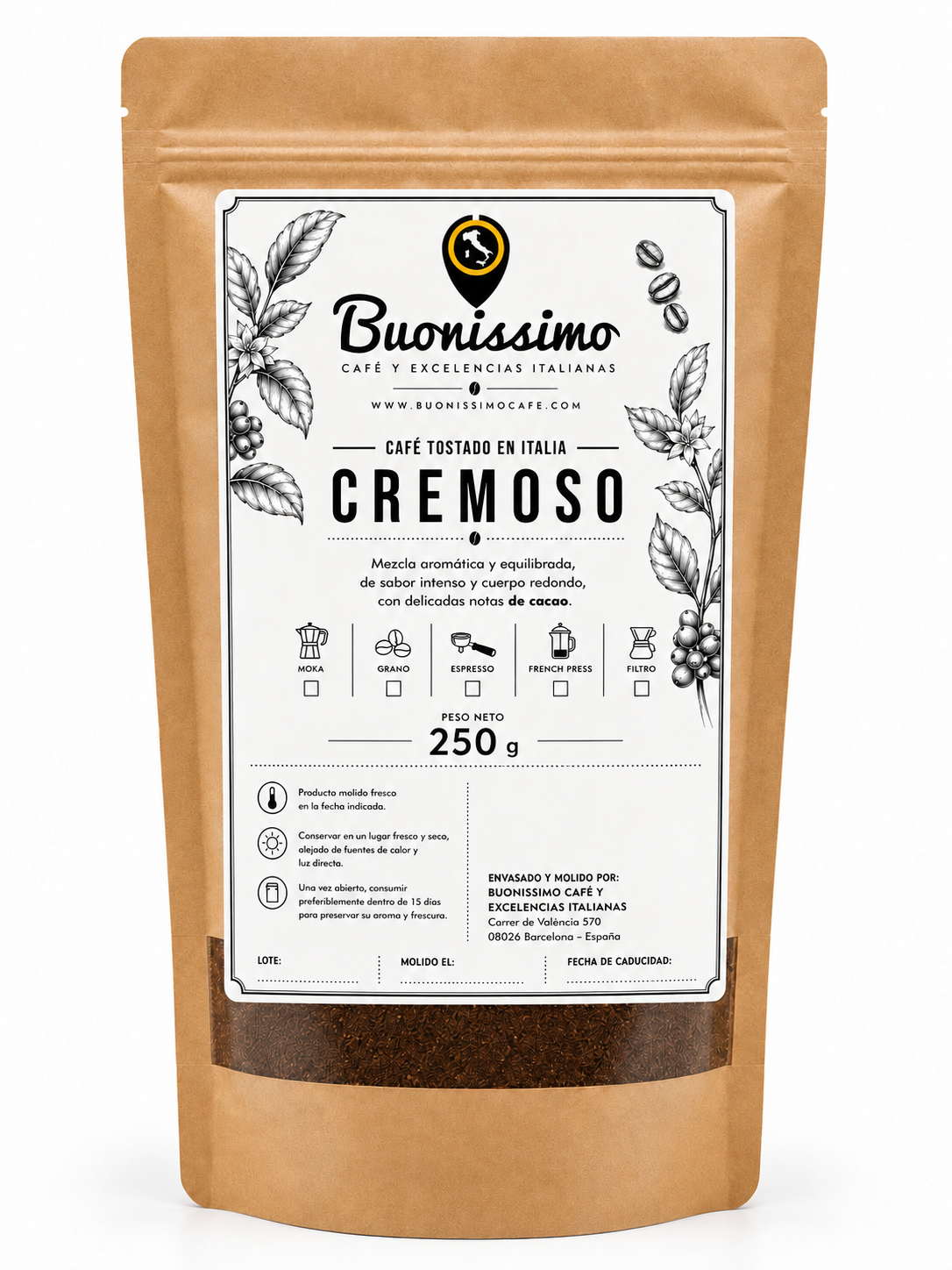 Café molido CREMOSO 250 g Buonissimo café